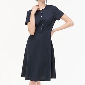 J. Crew Navy Short Sleeve Cotton Poplin Dress Blue A-line Button Easter Wedding